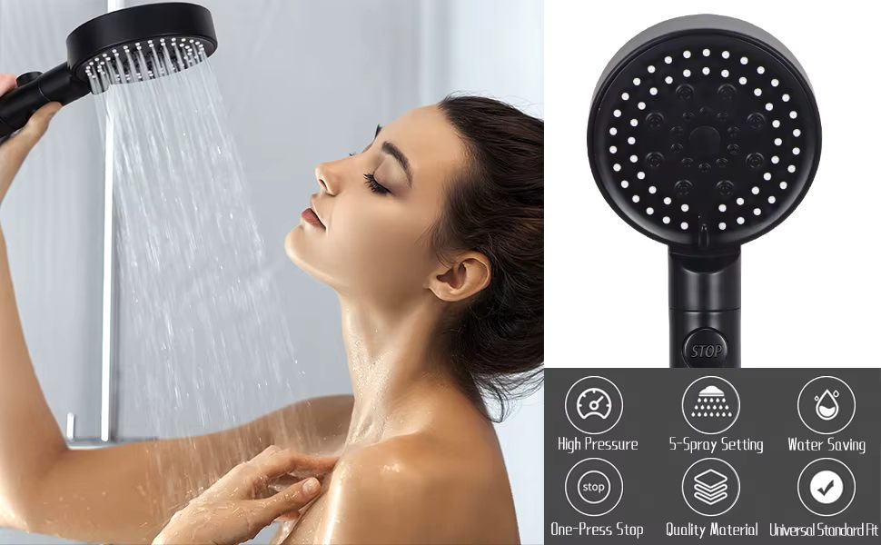 5 Modes Adjustable Shower Head High Pressure Water Saving Shower One-key Stop Water Massage Shower Head for Bathroom Accessories