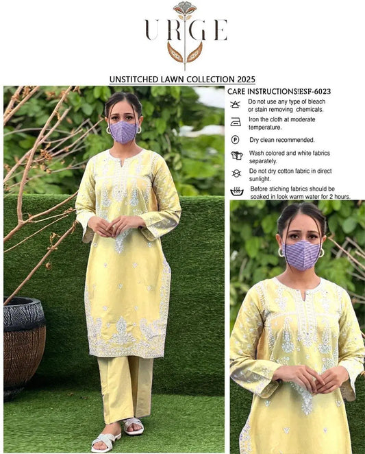 2 Pcs Women's Unstitched Embroidered Suit